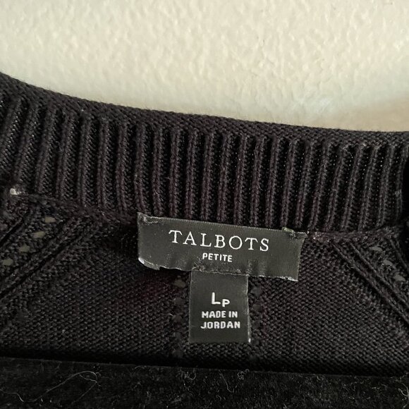 Talbots Petite Women LP Black Knit V-Neck Button Up Raglan Girlfriend Cardigan - Picture 8 of 11
